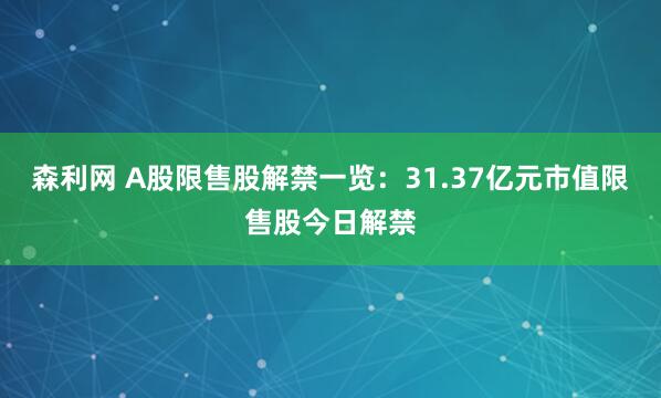 森利网 A股限售股解禁一览：31.37亿元市值限售股今日解禁